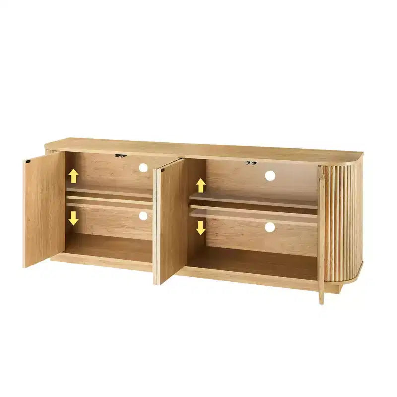 Okak Buffet en bois à rayures verticales Meuble de rangement Meuble TV, Armoires de garde-manger à coins arrondis pour salle à manger, cuisine