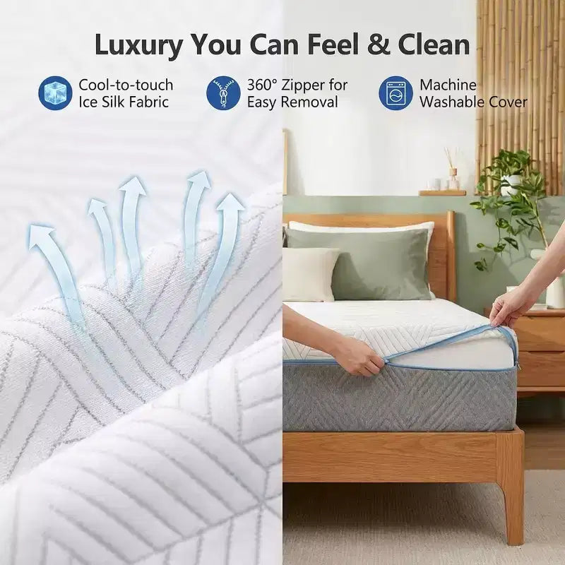 Dyonery Cooling Memory Foam Mattress, Dual-Sided Firmness with Ice Silk Cover, Green Tea Gel Bed for Sleep Support