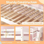 Costway Lit superposé double en bois avec tiroir-lit, escalier de rangement convertible
