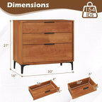 Costway 3-Drawer Dresser w/ Metal Support Legs & Anti-tipping Kit for Bedroom Cherry