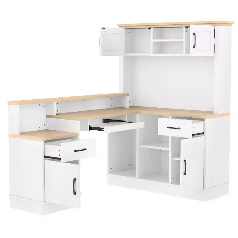 Bureau de jeu en L Bellemave avec prise, tiroirs, étagère, bureau d'étude en L pour coin
