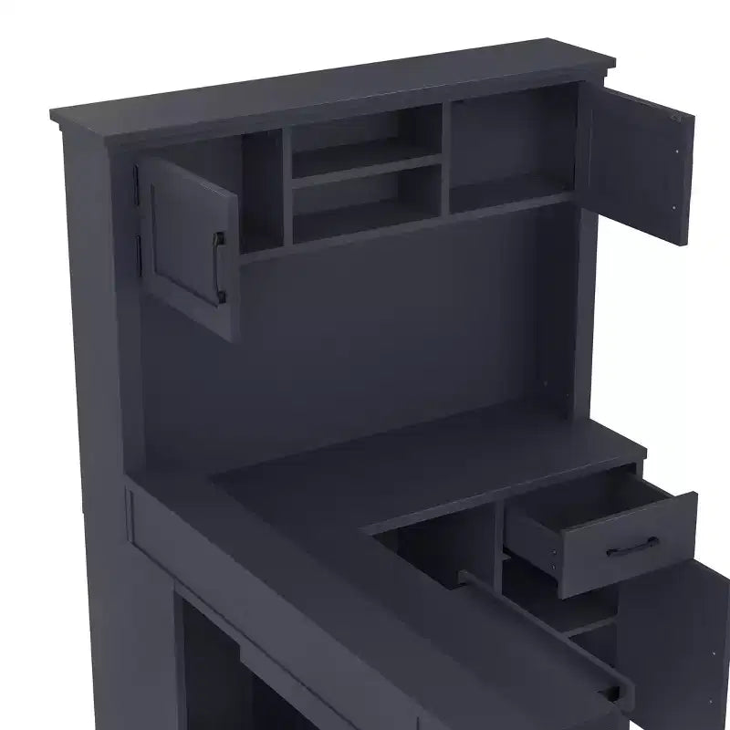 Bureau de jeu en L Bellemave avec prise, tiroirs, étagère, bureau d'étude en L pour coin