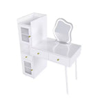 Coiffeuse moderne Okak avec miroir de forme irrégulière, coiffeuse de maquillage avec 3 tiroirs, 2 étagères ouvertes et 4 armoires cachées, bureau de maquillage, blanc