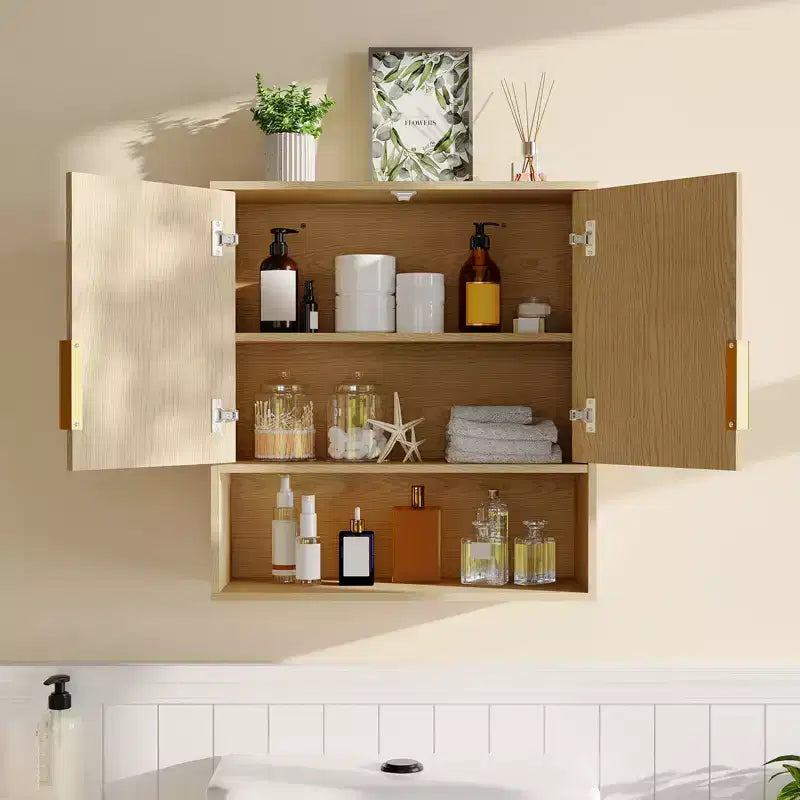 Wall Mounted Bathroom Storage Cabinet, 2-Tier over the Toilet Organizer, Waterproof Wooden Cabinet for Bathroom, Kitchen, Living Room