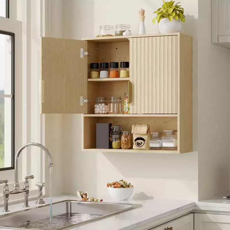 Wall Mounted Bathroom Storage Cabinet, 2-Tier over the Toilet Organizer, Waterproof Wooden Cabinet for Bathroom, Kitchen, Living Room
