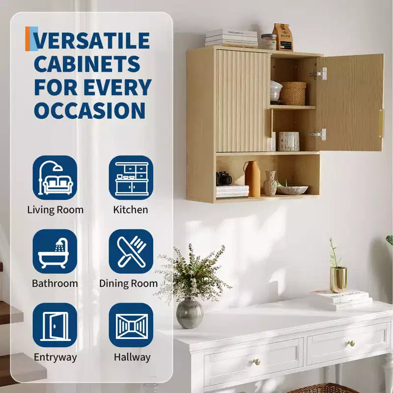 Wall Mounted Bathroom Storage Cabinet, 2-Tier over the Toilet Organizer, Waterproof Wooden Cabinet for Bathroom, Kitchen, Living Room