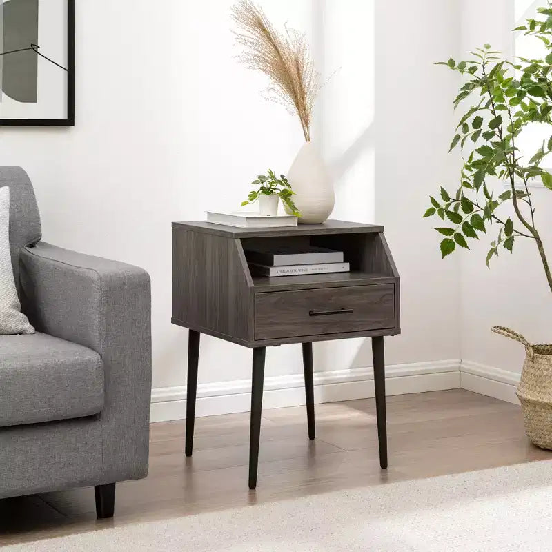GDFStudio Marlow Modern Nightstand with Drawer and Open Storage