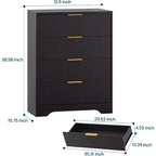55 White Wave Panel 4-Drawer Dresser, Tall Storage Cabinet with Wood Tone Finish, Multi-Functional Organizer for Nursery Hallway Living Room