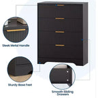 55 White Wave Panel 4-Drawer Dresser, Tall Storage Cabinet with Wood Tone Finish, Multi-Functional Organizer for Nursery Hallway Living Room
