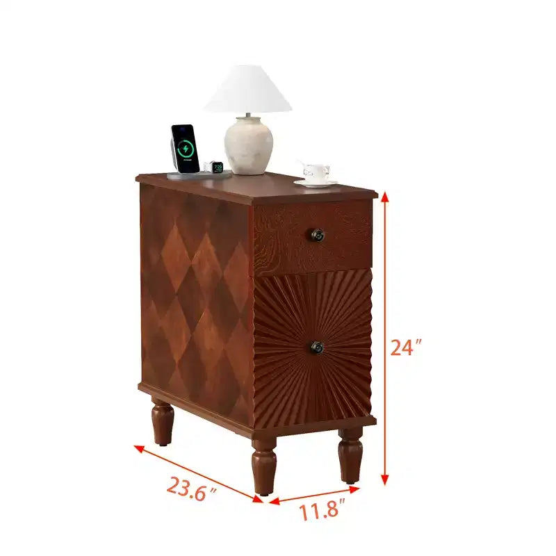 Modern Sofa Side Table With Drawer, Wooden Narrow End Table, Slim Bedroom Nightstand, Accent Bedside Table for Small Space Living Room Bedroom