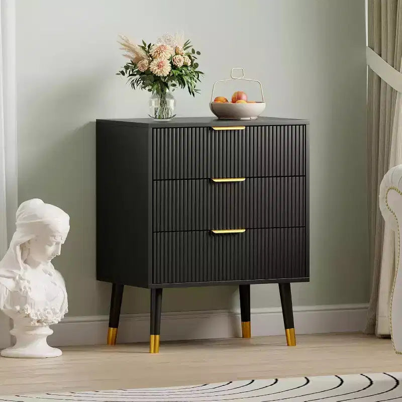 Commode moderne 3 tiroirs Acekool, meuble de rangement à rayures verticales, organisateur de chambre et de salon