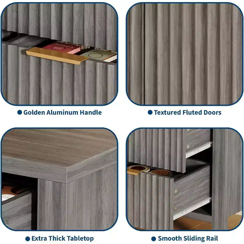47 Fluted Sideboard Buffet Cabinet, 2 Doors, 3 Drawers, Adjustable Shelf, for Dining Room, Living Room, Entryway