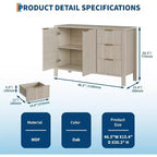 47 Fluted Sideboard Buffet Cabinet, 2 Doors, 3 Drawers, Adjustable Shelf, for Dining Room, Living Room, Entryway