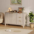 47 Fluted Sideboard Buffet Cabinet, 2 Doors, 3 Drawers, Adjustable Shelf, for Dining Room, Living Room, Entryway