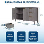 47 Fluted Sideboard Buffet Cabinet, 2 Doors, 3 Drawers, Adjustable Shelf, for Dining Room, Living Room, Entryway