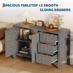 47 Fluted Sideboard Buffet Cabinet, 2 Doors, 3 Drawers, Adjustable Shelf, for Dining Room, Living Room, Entryway
