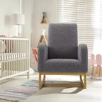 Modern Rocking Chair, Soft Faux Lambskin Upholstered Glider Rocking Chair with High Backrest, Side Pockets