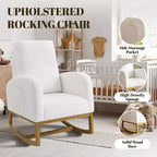 Modern Rocking Chair, Soft Faux Lambskin Upholstered Glider Rocking Chair with High Backrest, Side Pockets