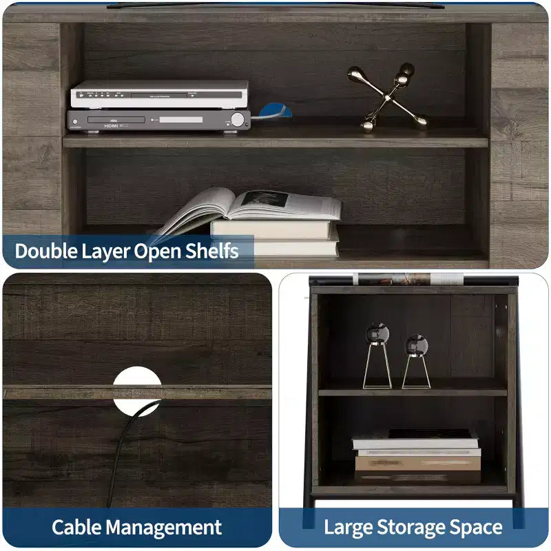 Meuble TV, Meuble de divertissement moderne avec étagère réglable, trous passe-câbles, console multimédia, pieds en métal en forme de U, pour salon, chambre à coucher, mobilier de bureau