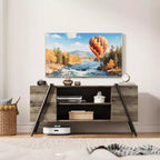 Meuble TV, Meuble de divertissement moderne avec étagère réglable, trous passe-câbles, console multimédia, pieds en métal en forme de U, pour salon, chambre à coucher, mobilier de bureau