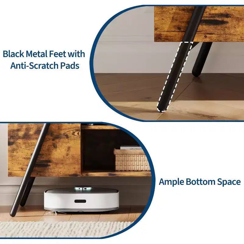 Meuble TV, Meuble de divertissement moderne avec étagère réglable, trous passe-câbles, console multimédia, pieds en métal en forme de U, pour salon, chambre à coucher, mobilier de bureau