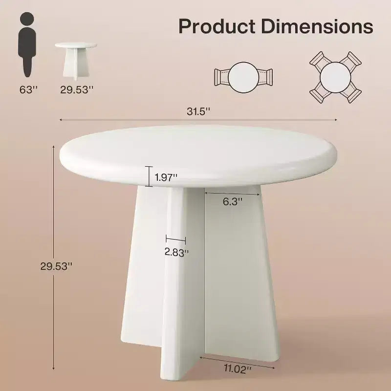 Tribesigns Table de salle à manger ronde pour 2-4 personnes, petite table de cuisine de 80 cm avec base robuste, mobilier de salle à manger moderne pour salle à manger, salon, blanc