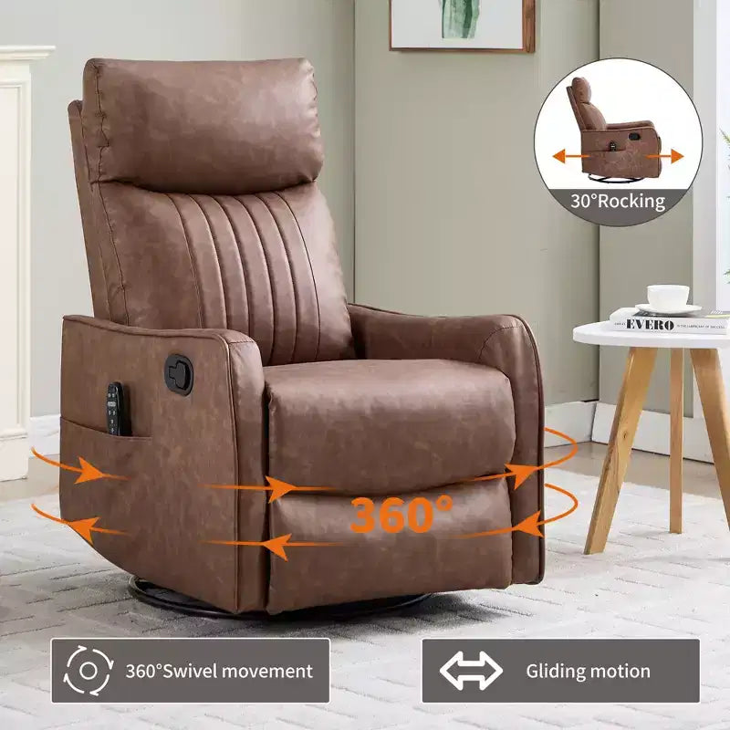 Fauteuil inclinable manuel massant et chauffant en similicuir noir avec fonction bascule et pivot pour salon