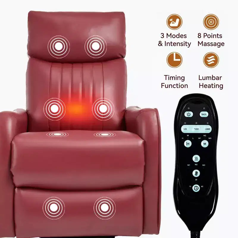 Fauteuil inclinable manuel massant et chauffant en similicuir noir avec fonction bascule et pivot pour salon