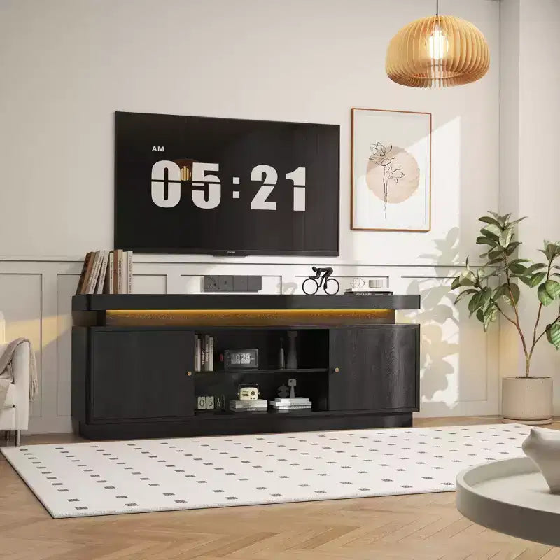 63'' TV Stand, Entertainment Center with Power Outlets and Adjustable Shelf, TV Console for Living Room, Modern Media Console