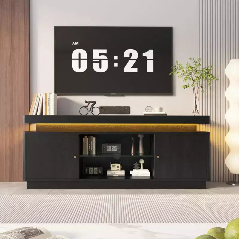63'' TV Stand, Entertainment Center with Power Outlets and Adjustable Shelf, TV Console for Living Room, Modern Media Console