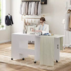 Table pliante pour machine à coudre, station de loisirs créatifs polyvalente avec étagères de rangement et roulettes verrouillables, bureau de couture mobile pour la maison, la chambre