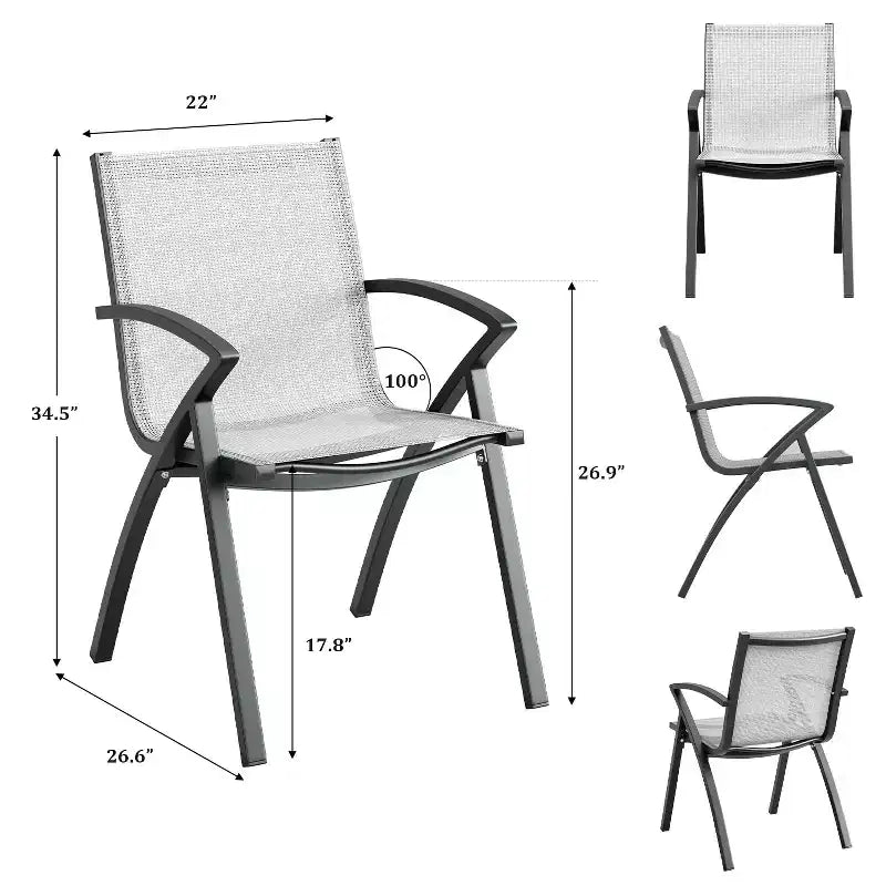 Chaises de patio en aluminium avec cadre léger et dossier réglable, chaises de salle à manger d'extérieur à dossier en toile pour jardin, camping au bord de la piscine