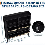 Garvee Shoe Storage Cabinet with 4 Flip Drawers, Fluted Narrow Shoe Storage Cabinet Organizer with Legs,Black+Natural Oak