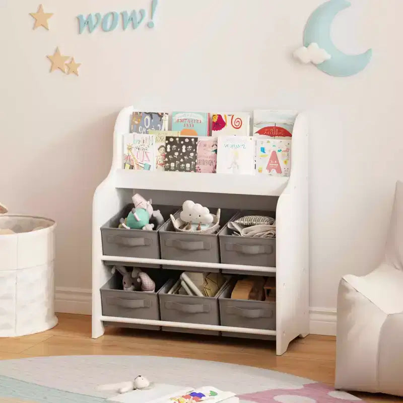 MAYEERTY Étagère de rangement avec 6 bacs de rangement en tissu, bibliothèque multifonctionnelle pour enfants et organisateur de jouets Blanc
