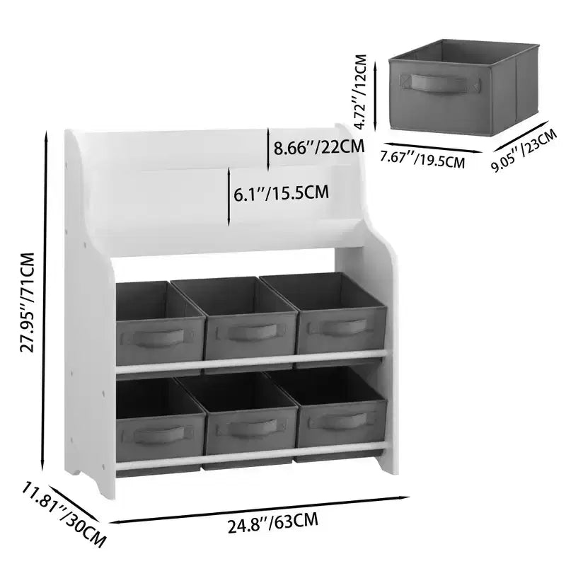MAYEERTY Étagère de rangement avec 6 bacs de rangement en tissu, bibliothèque multifonctionnelle pour enfants et organisateur de jouets Blanc