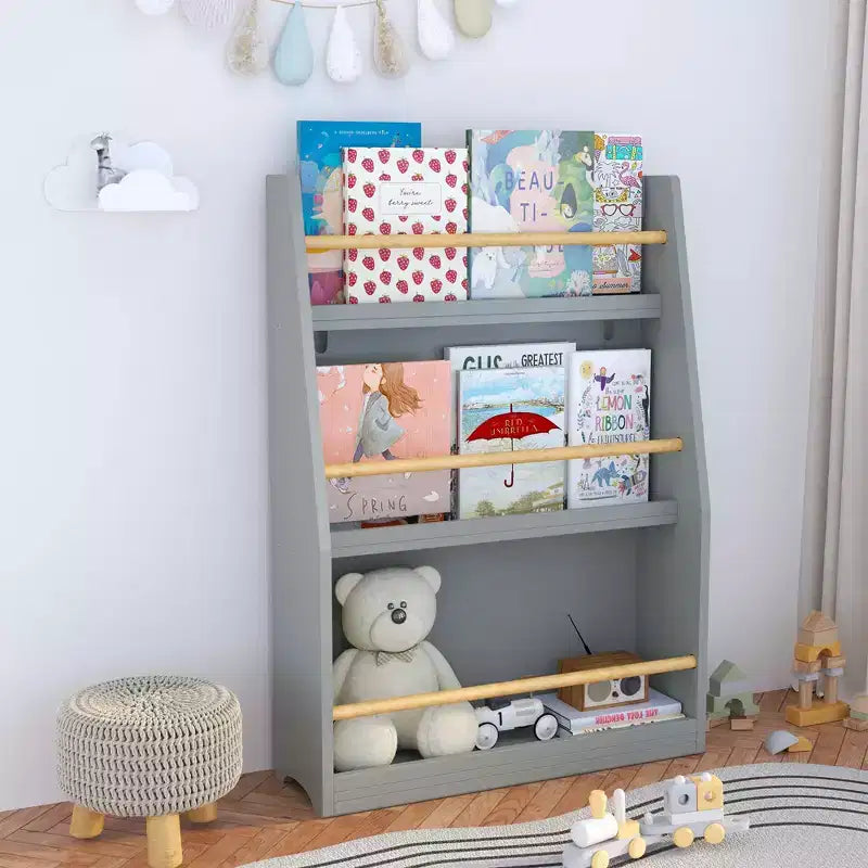 MAYEERTY Étagère à Livres pour Enfants à 3 Niveaux, Étagère de Rangement pour Livres, Aide à Maintenir l'Ordre dans les Chambres d'Enfants, Salles de Jeux et Salles de Classe, Gris