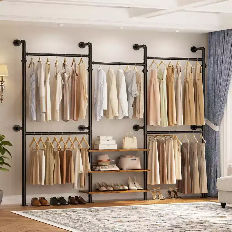 Besiost 84-128 Metal Pipe Clothing Rack Wall Mounted , Garment Rack