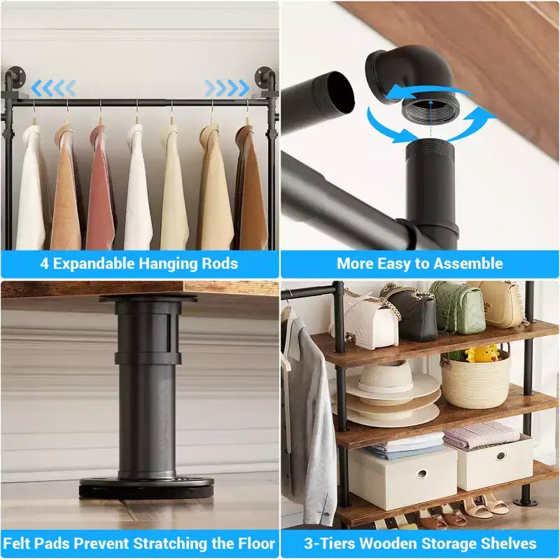 Besiost 84-128 Metal Pipe Clothing Rack Wall Mounted , Garment Rack