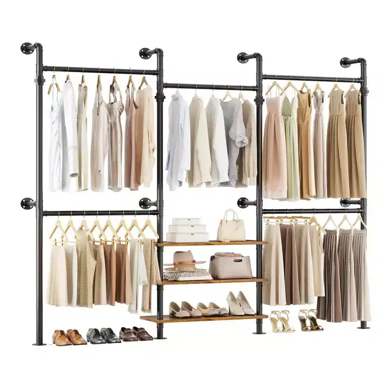 Besiost 84-128 Metal Pipe Clothing Rack Wall Mounted , Garment Rack