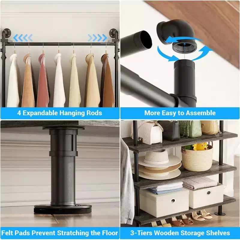Besiost 84-128 Metal Pipe Clothing Rack Wall Mounted , Garment Rack