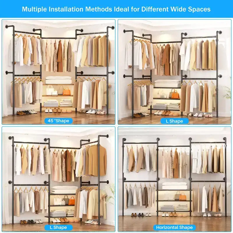 Besiost 84-128 Metal Pipe Clothing Rack Wall Mounted , Garment Rack