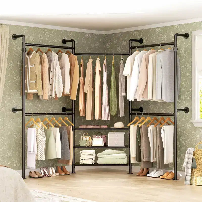 Besiost 84-128 Metal Pipe Clothing Rack Wall Mounted , Garment Rack