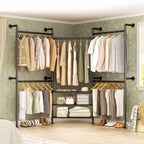 Besiost 84-128 Metal Pipe Clothing Rack Wall Mounted , Garment Rack