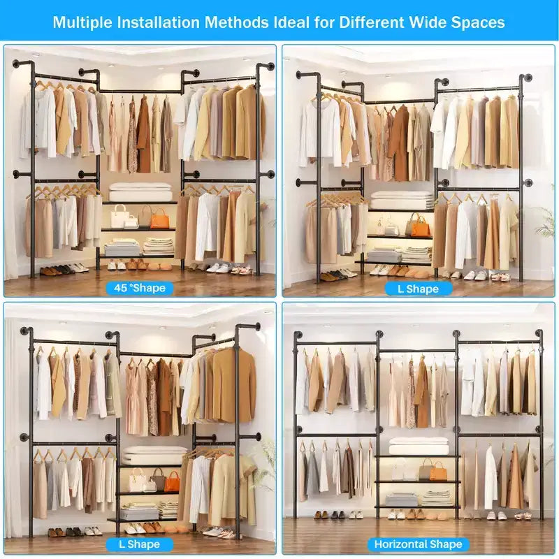 Besiost 84-128 Metal Pipe Clothing Rack Wall Mounted , Garment Rack