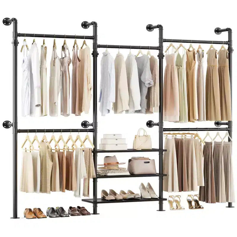 Besiost 84-128 Metal Pipe Clothing Rack Wall Mounted , Garment Rack