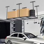 Rack de rangement de garage suspendu 4x8, rack de rangement de plafond de garage réglable en hauteur 22-40 avec 4 poteaux verticaux, capacité de poids de 300 kg