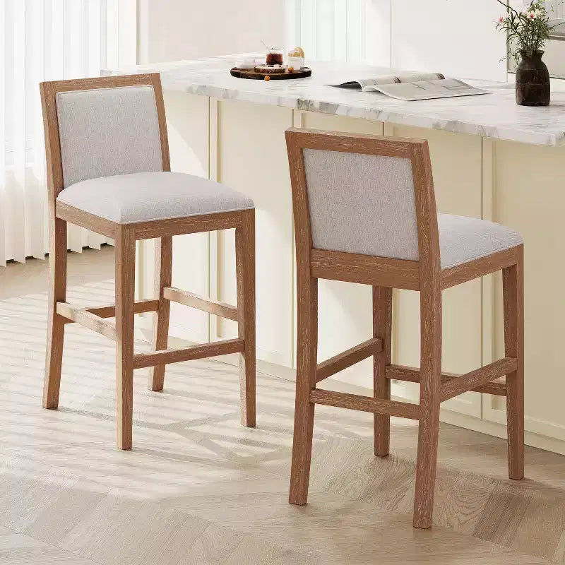 TUYOHW Upholstered Counter Height Bar Stools Set of 2,Accent Chair with Rubber wood Frame,Bar Chairs for Kitchen Island,Home Office,Dining Room