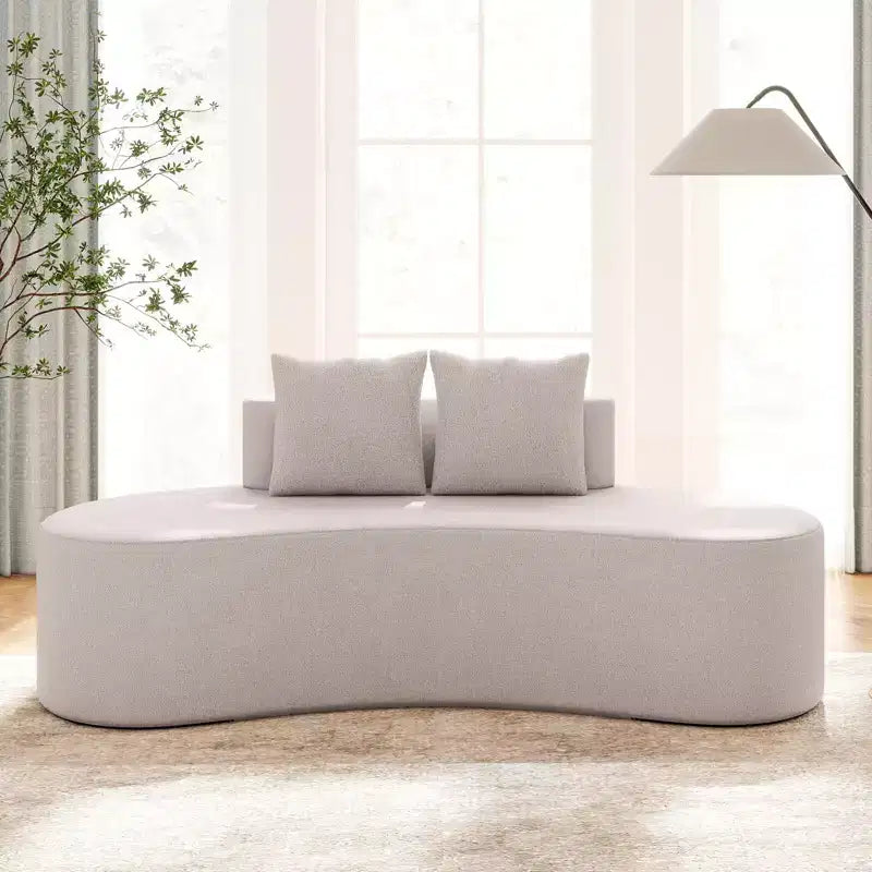Costway Canapé incurvé en tissu de 199,4 cm avec 2 coussins confortables et dossier bas, beige/gris