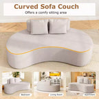 Costway Canapé incurvé en tissu de 199,4 cm avec 2 coussins confortables et dossier bas, beige/gris