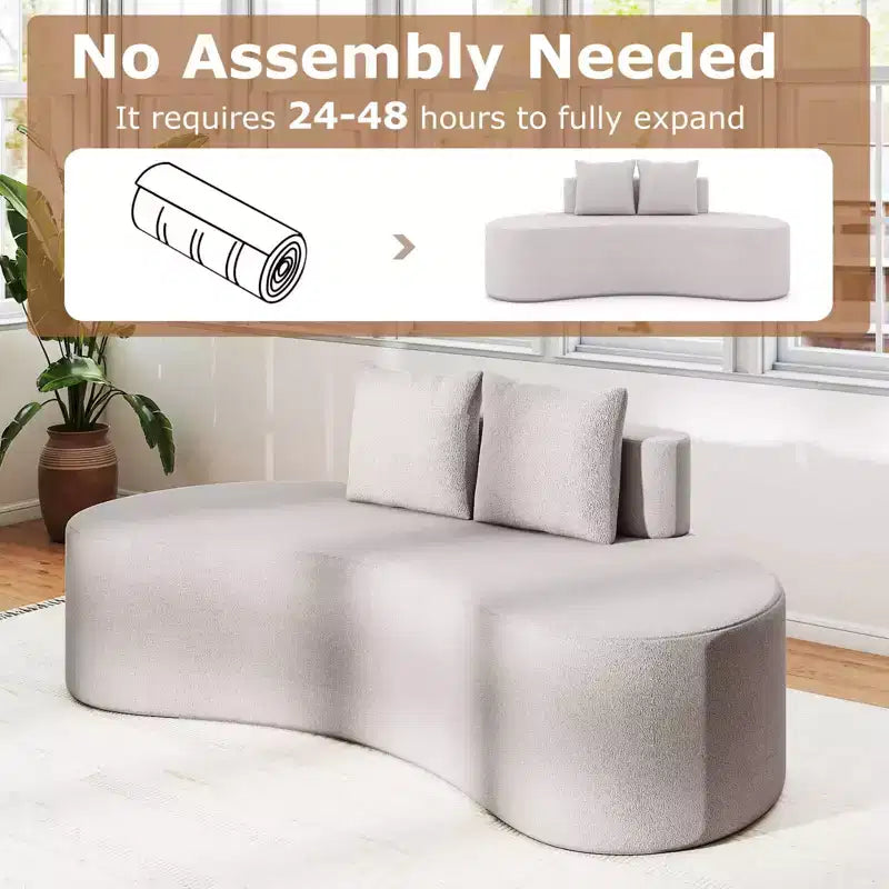Costway Canapé incurvé en tissu de 199,4 cm avec 2 coussins confortables et dossier bas, beige/gris